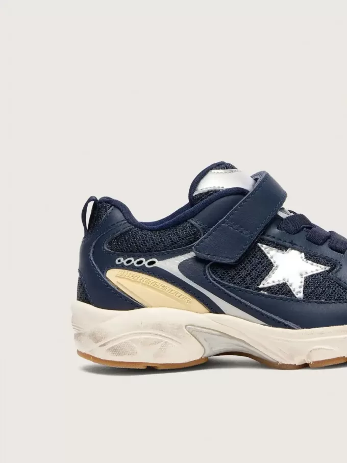 Junior Lightstar en cuir bleu et mesh avec étoile en cuir gris Junior Lightstar en cuir bleu et mesh avec étoile en cuir gris