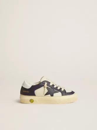 Junior May en cuir blanc et bleu avec étoile et languette au talon en cuir