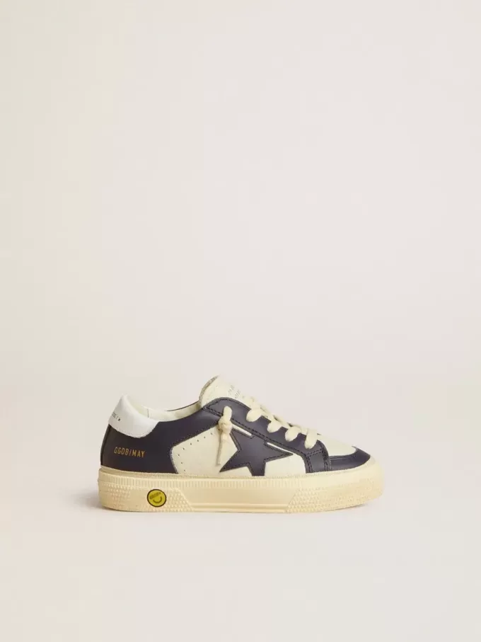 Junior May en cuir blanc et bleu avec étoile et languette au talon en cuir