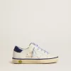 Junior Super-Star en cuir blanc avec talon en daim bleu Junior Super-Star en cuir blanc avec talon en daim bleu