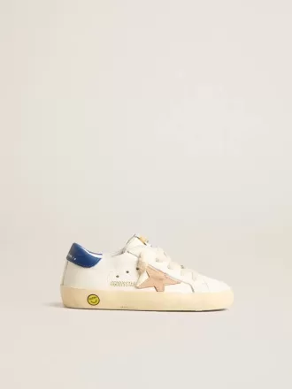 Junior Super-Star en cuir nappa avec une étoile beige et un renfort bleu au talon