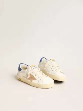Junior Super-Star en cuir nappa avec une étoile beige et un renfort bleu au talon
