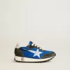 Marathon Junior en nylon bleu avec étoile imprimée et languette en cuir au talon Marathon Junior en nylon bleu avec étoile imprimée et languette en cuir au talon