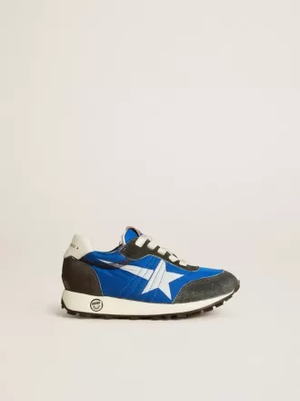 Marathon Junior en nylon bleu avec étoile imprimée et languette en cuir au talon Marathon Junior en nylon bleu avec étoile imprimée et languette en cuir au talon