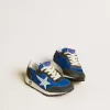 Marathon Junior en nylon bleu avec étoile imprimée et languette en cuir au talon Marathon Junior en nylon bleu avec étoile imprimée et languette en cuir au talon