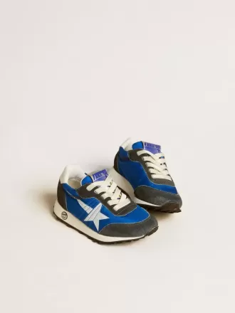 Marathon Junior en nylon bleu avec étoile imprimée et languette en cuir au talon Marathon Junior en nylon bleu avec étoile imprimée et languette en cuir au talon