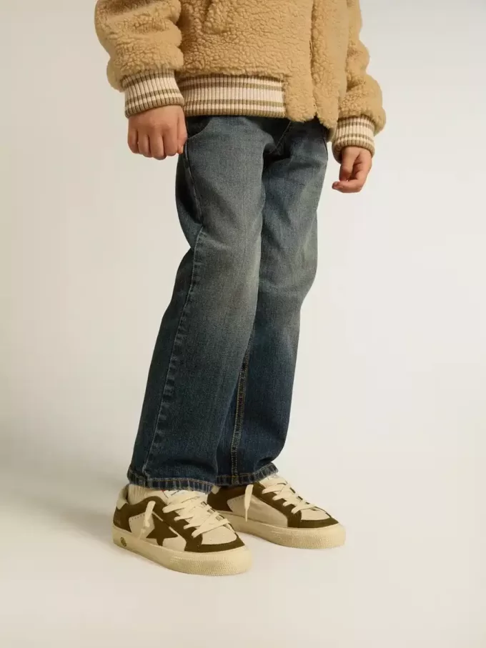 May Junior en cuir blanc et vert militaire May Junior en cuir blanc et vert militaire