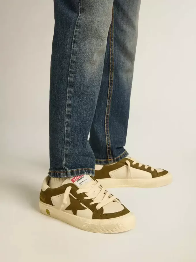 May Junior en cuir blanc et vert militaire May Junior en cuir blanc et vert militaire