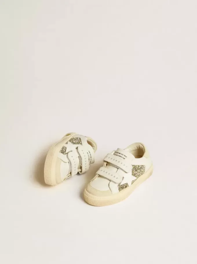 May School Junior à paillettes avec étoile en cuir et languette en daim au talon