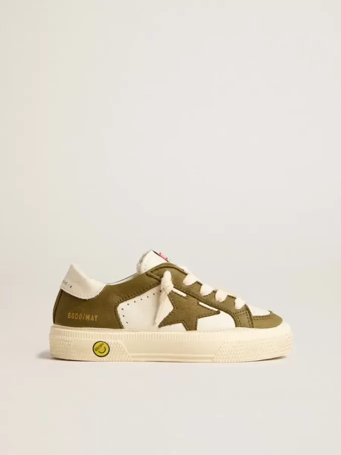 May Teen en cuir blanc et vert militaire