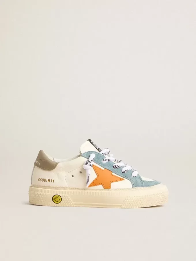 May Teen en cuir nappa avec étoile en cuir orange et empiècements en daim bleu