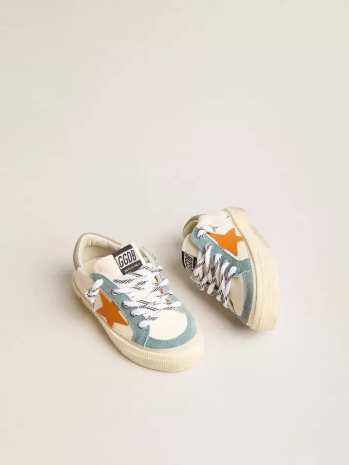 May Teen en cuir nappa avec étoile en cuir orange et empiècements en daim bleu