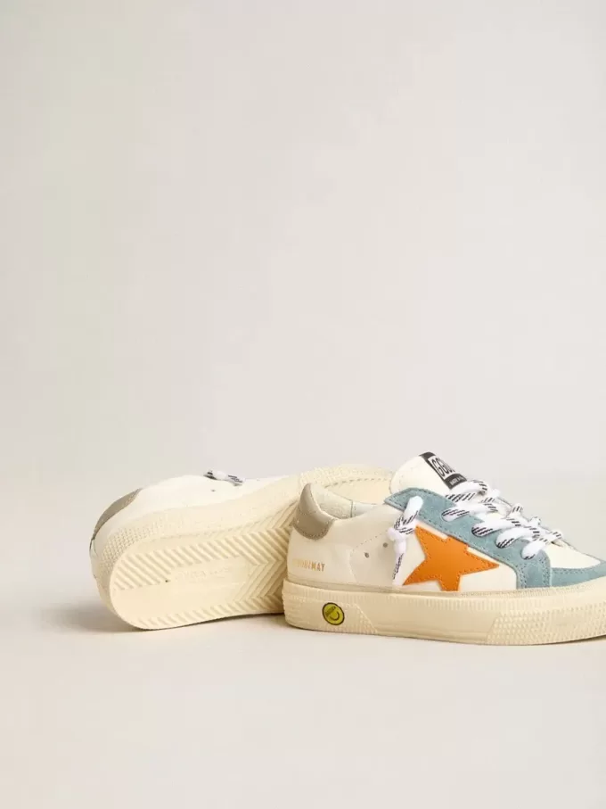 May Teen en cuir nappa avec étoile en cuir orange et empiècements en daim bleu