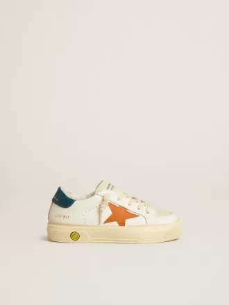 May Teen en nubuck avec étoile orange et languette bleue au talon