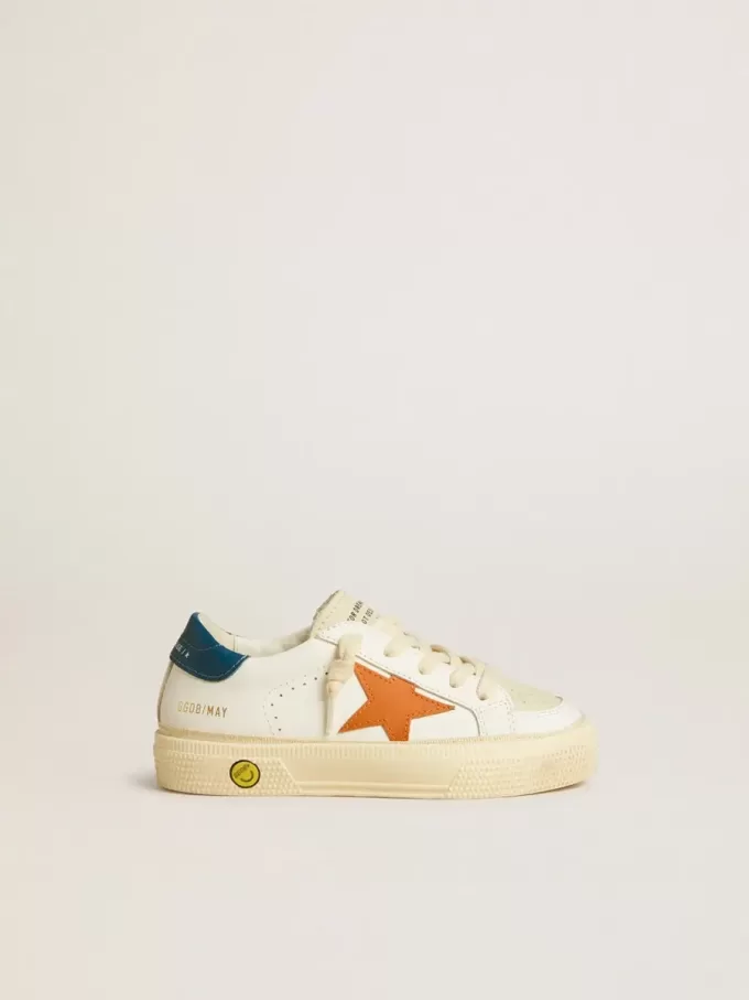 May Teen en nubuck avec étoile orange et languette bleue au talon