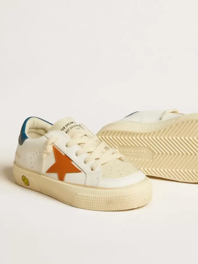 May Teen en nubuck avec étoile orange et languette bleue au talon