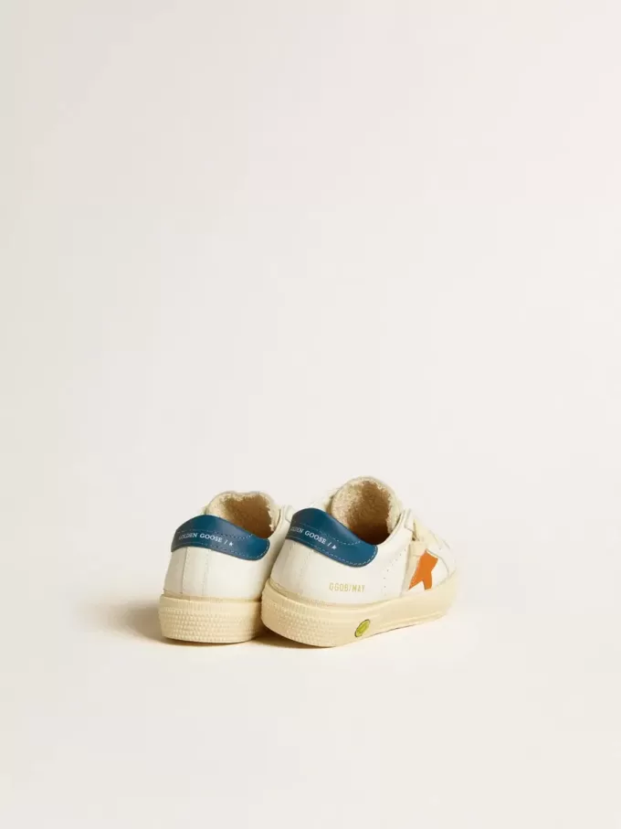 May Teen en nubuck avec étoile orange et languette bleue au talon