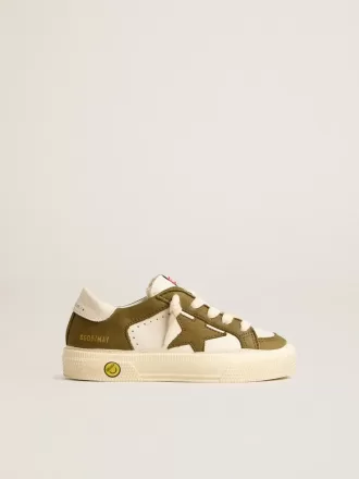 May Young en cuir blanc et vert militaire