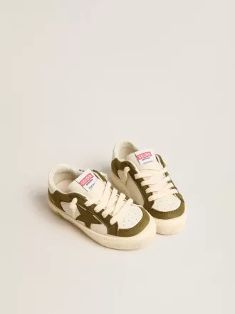 May Young en cuir blanc et vert militaire