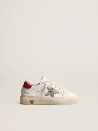 May Young en cuir nappa avec étoile pailletée platine et languette magenta au talon