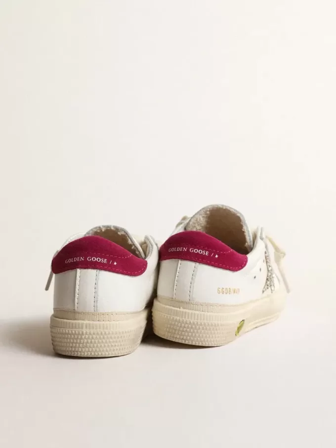 May Young en cuir nappa avec étoile pailletée platine et languette magenta au talon
