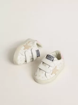 Modèle Baby School en cuir nappa avec motif floral rose et étoile en daim beige
