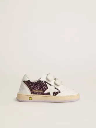 modle junior ball star violet paillet avec toile et languette au talon en cuir blanc 1 330x440 - Mod&egrave;le Junior Ball Star violet paillet&eacute; avec &eacute;toile et languette au talon en cuir blanc