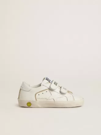 Modèle Junior Old School en cuir blanc avec détails dorés