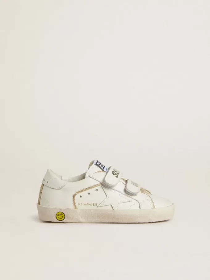 Modèle Junior Old School en cuir blanc avec détails dorés