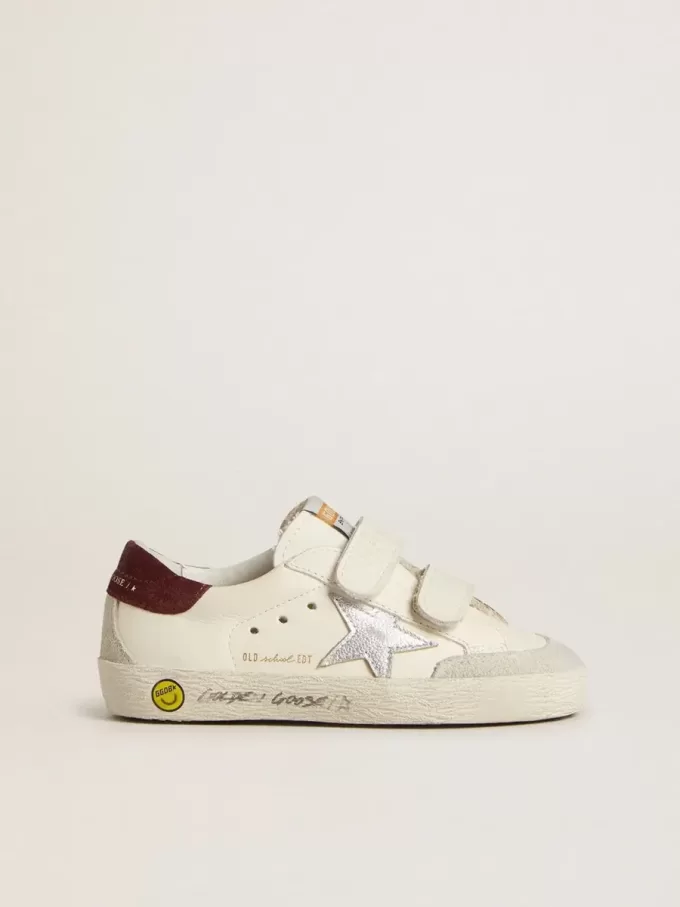 Modèle Old School pour adolescent avec étoile en cuir métallisé argenté et languette en daim violet au talon