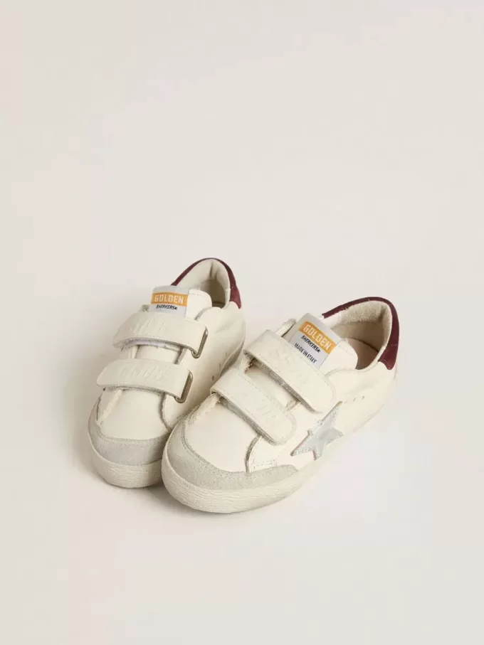 Modèle Old School pour adolescent avec étoile en cuir métallisé argenté et languette en daim violet au talon
