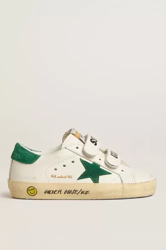 Modèle Old School Teen avec étoile en daim vert et languette au talon