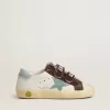 Modèle Teen Old School en cuir nappa avec étoile en daim bleu clair et empiècements en daim marron