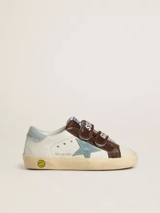Modèle Teen Old School en cuir nappa avec étoile en daim bleu clair et empiècements en daim marron