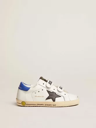Modèle Young Old School avec étoile en cuir noir imprimé serpent et talon bleu
