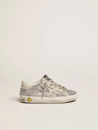 Junior Super-Star argent pailleté avec étoile en daim gris glacier