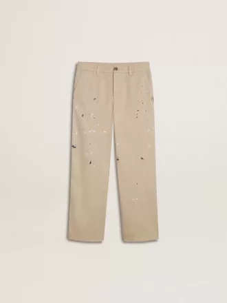Pantalon chino beige pour enfant avec éclaboussures multicolores