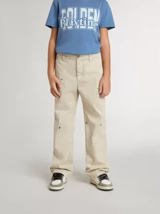 Pantalon chino beige pour enfant avec éclaboussures multicolores