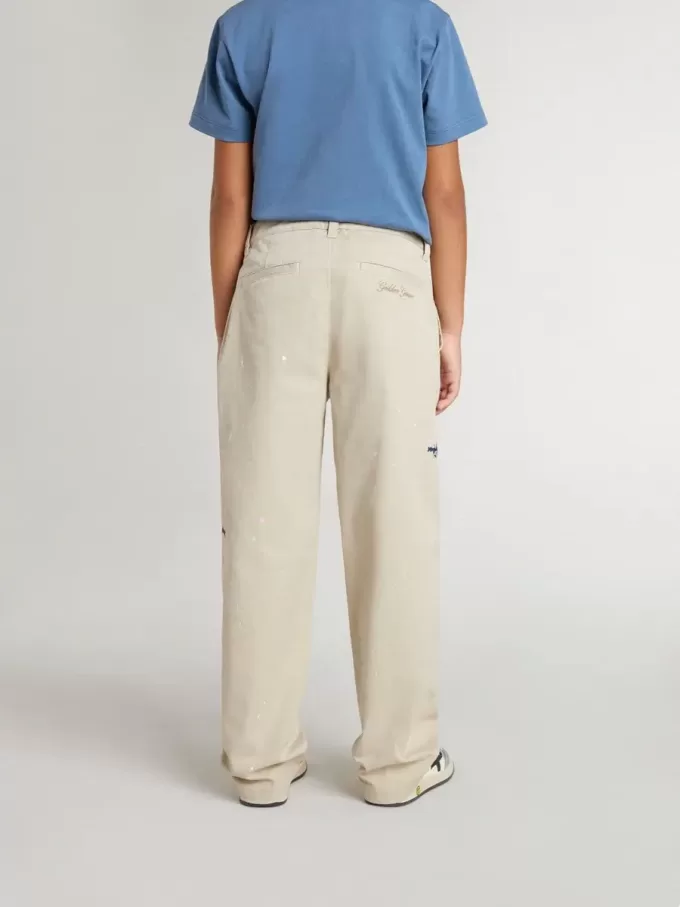 Pantalon chino beige pour enfant avec éclaboussures multicolores