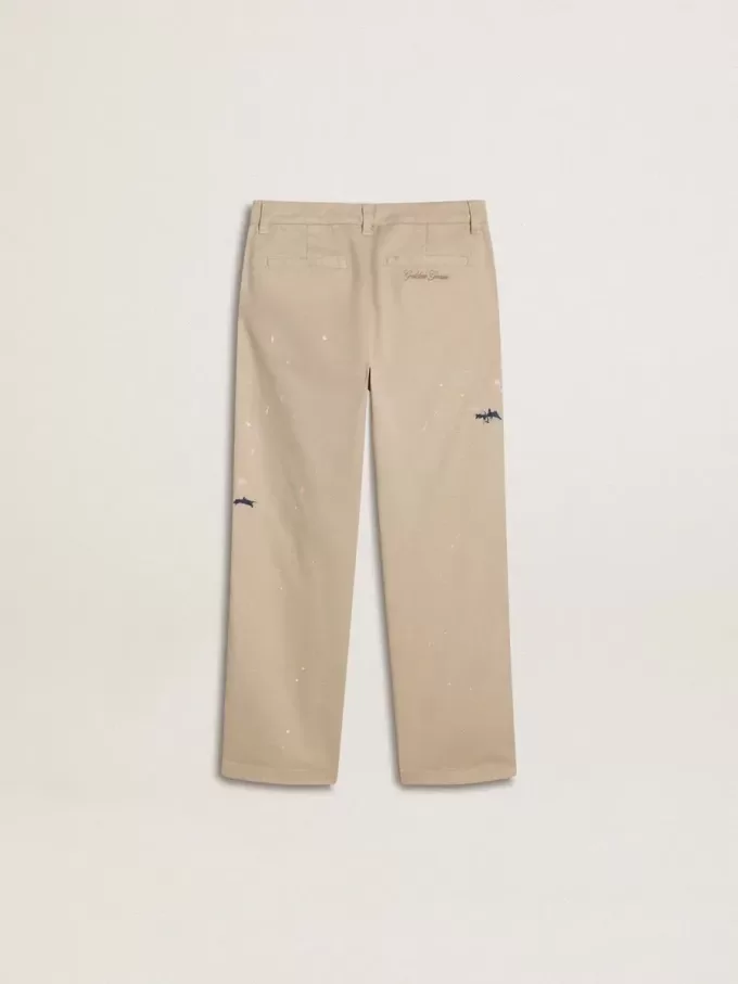 Pantalon chino beige pour enfant avec éclaboussures multicolores