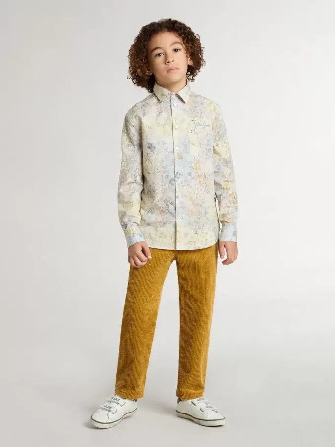 Pantalon chino pour garçon couleur tabac avec broderies