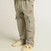 Pantalon de jogging cargo en coton gris chiné avec broderies