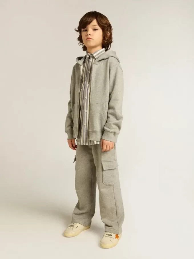 Pantalon de jogging cargo en coton gris chiné avec broderies