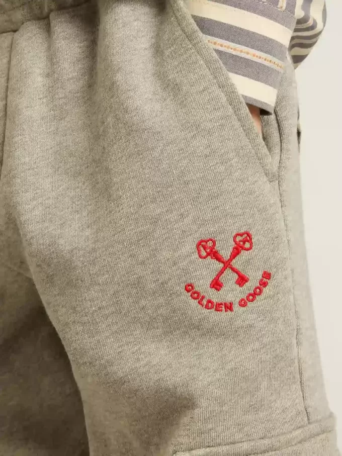 Pantalon de jogging cargo en coton gris chiné avec broderies