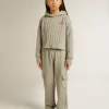 Pantalon de jogging cargo en coton gris chiné avec broderies