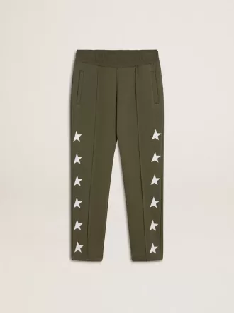 Pantalon de jogging vert militaire pour garçon avec étoiles blanches