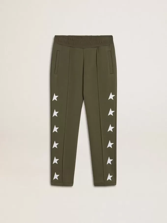 Pantalon de jogging vert militaire pour garçon avec étoiles blanches
