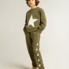 Pantalon de jogging vert militaire pour garçon avec étoiles blanches