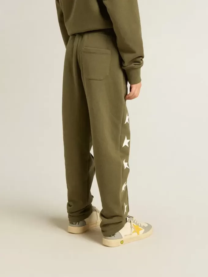 Pantalon de jogging vert militaire pour garçon avec étoiles blanches