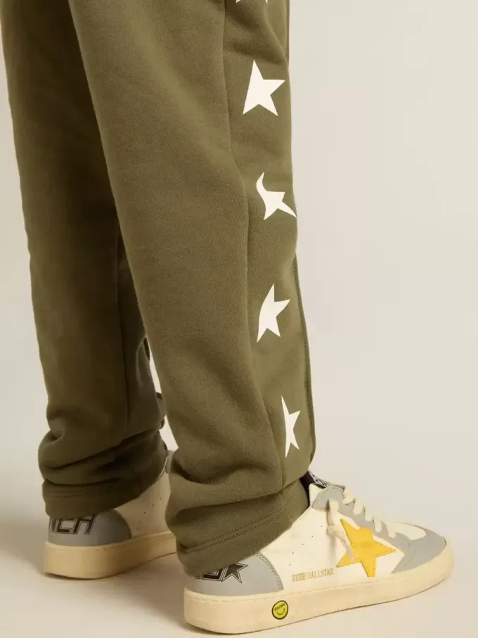 Pantalon de jogging vert militaire pour garçon avec étoiles blanches